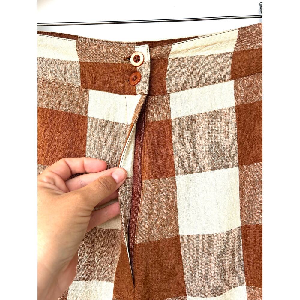 Ali Golden Silk Front Fly Plaid Pants Rust Cropped Wide Leg Medium Brown - Picture 7 of 9